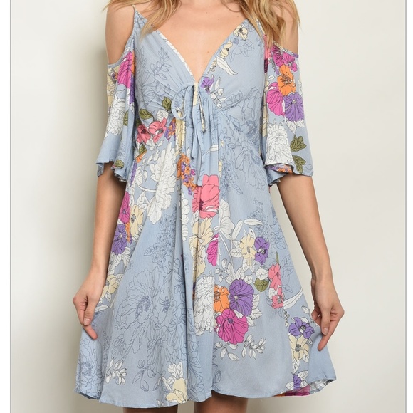 SOMMER Boho Cold Shoulder V-Neck Loose Swing Fit Floral Print Dress S M & L NWT - Picture 7 of 7
